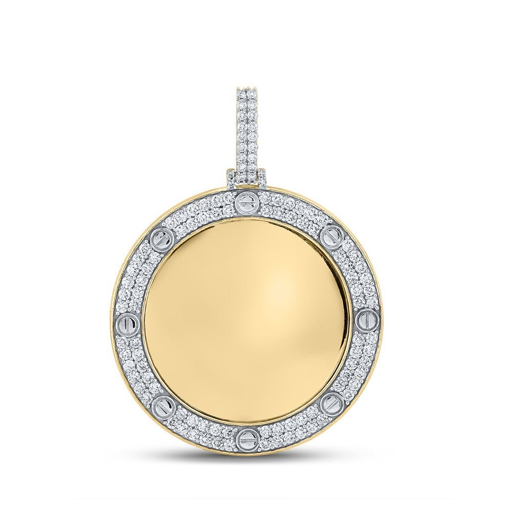 10kt Yellow Gold Mens Round Diamond Mirror Circle Charm Pendant - 2 Cttw | Captivating Elegance - Splendid Jewellery