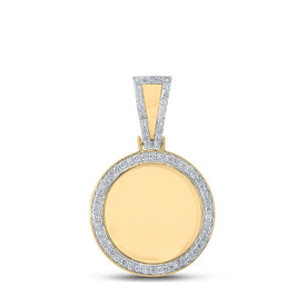 10kt Yellow Gold Men's Round Diamond Mirror Memory Circle Charm Pendant - 7/8 Cttw - Splendid Jewellery