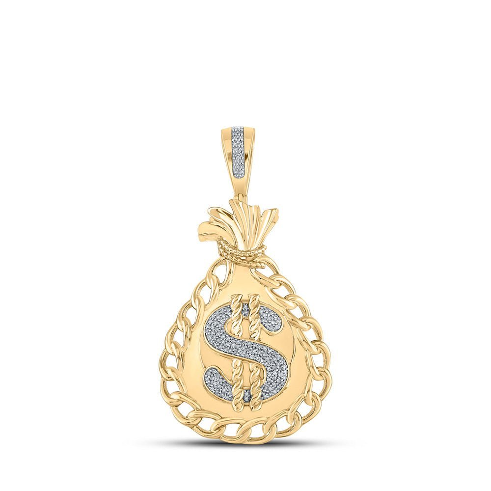 10kt Yellow Gold Men's Round Diamond Money Bag Charm Pendant 1/3 Cttw | Luxurious Treasure Pendant for Men - Splendid Jewellery