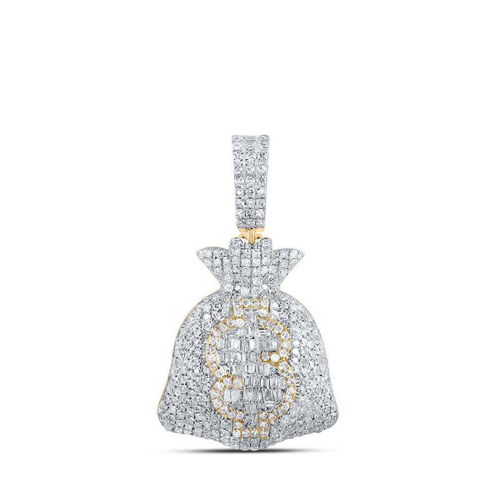 10kt Yellow Gold Men's Round Diamond Money Bag Dollar Charm Pendant 1 - 7/8 Cttw | Splendid Jewellery - Splendid Jewellery