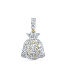 10kt Yellow Gold Men's Round Diamond Money Bag Dollar Charm Pendant 1 - 7/8 Cttw | Splendid Jewellery - Splendid Jewellery