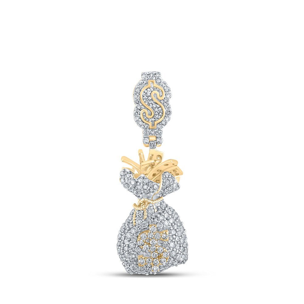 10kt Yellow Gold Men's Round Diamond Money Bag Dollar Charm Pendant - Luxurious Jewelry Piece - Splendid Jewellery
