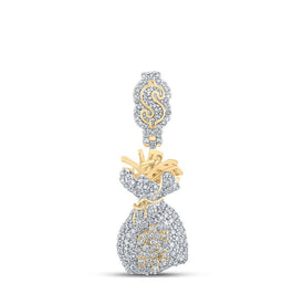 10kt Yellow Gold Men's Round Diamond Money Bag Dollar Charm Pendant - Luxurious Jewelry Piece - Splendid Jewellery