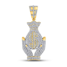 Load image into Gallery viewer, 10kt Yellow Gold Men's Round Diamond Money Bag Hands Charm Pendant 1 - 1/3 Cttw | Splendid Jewellery - "Luxurious Men's Diamond Money Bag Hands Charm Pendant" - Splendid Jewellery