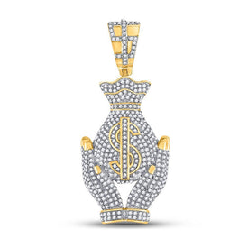 10kt Yellow Gold Men's Round Diamond Money Bag Hands Charm Pendant 1 - 1/3 Cttw | Splendid Jewellery - 