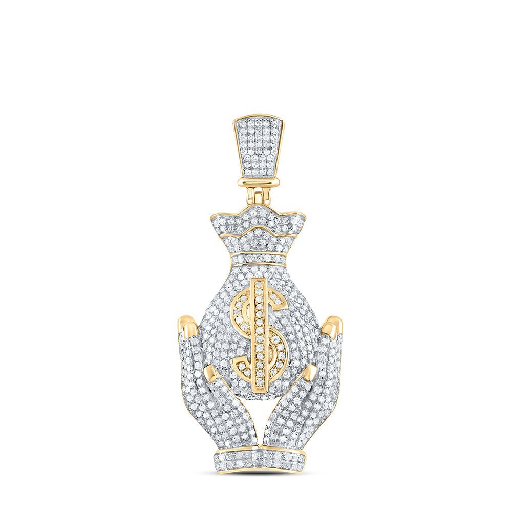 10kt Yellow Gold Men's Round Diamond Money Bag Hands Charm Pendant - 2 Cttw | Splendid Jewellery - Splendid Jewellery