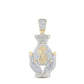 10kt Yellow Gold Men's Round Diamond Money Bag Hands Charm Pendant - 2 Cttw | Splendid Jewellery - Splendid Jewellery