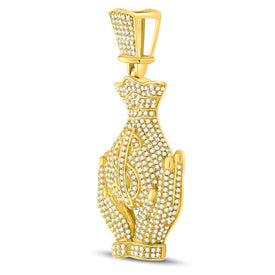 10kt Yellow Gold Men's Round Diamond Money Bag Hands Charm Pendant - 2 Cttw | Splendid Jewellery  Side View 2 from Splendid Jewellery