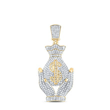 Load image into Gallery viewer, 10kt Yellow Gold Men&#39;s Round Diamond Money Bag Hands Charm Pendant - 2 Cttw | Splendid Jewellery  Top View from Splendid Jewellery