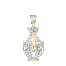 10kt Yellow Gold Men's Round Diamond Money Bag Hands Charm Pendant - 2 Cttw | Splendid Jewellery  Top View from Splendid Jewellery