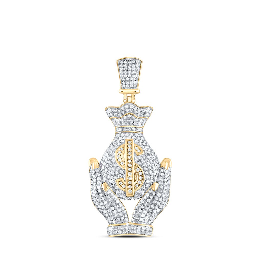 10kt Yellow Gold Men's Round Diamond Money Bag Hands Charm Pendant - 2 Cttw | Splendid Jewellery - Splendid Jewellery