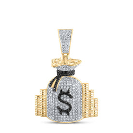 10kt Yellow Gold Men's Round Diamond Money Bag Stacks Charm Pendant - 3/4 Cttw | Splendid Jewellery product  Top View from Splendid Jewellery