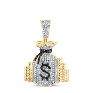 10kt Yellow Gold Men's Round Diamond Money Bag Stacks Charm Pendant - 3/4 Cttw | Splendid Jewellery - Splendid Jewellery