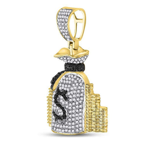 10kt Yellow Gold Men's Round Diamond Money Bag Stacks Charm Pendant - 3/4 Cttw | Splendid Jewellery - Splendid Jewellery