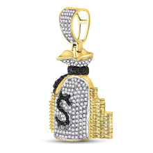 Load image into Gallery viewer, 10kt Yellow Gold Men&#39;s Round Diamond Money Bag Stacks Charm Pendant - 3/4 Cttw | Splendid Jewellery product Side View from Splendid Jewellery