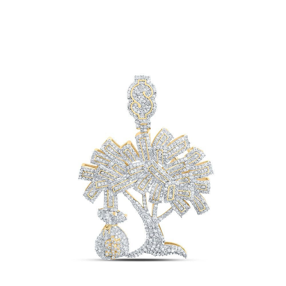 10kt Yellow Gold Men's Round Diamond Money Tree Charm Pendant - 2 - 3/4 Cttw - Splendid Jewellery