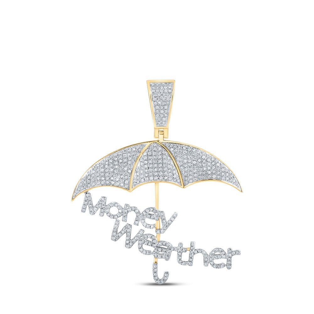 10kt Yellow Gold Men's Round Diamond Money Weather Umbrella Charm Pendant 1 Cttw - Stylish and Sophisticated Gold Diamond Pendant for Men - Splendid Jewellery