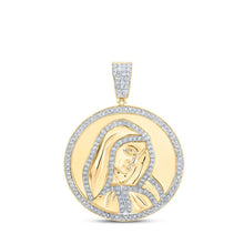 Load image into Gallery viewer, 10kt Yellow Gold Men's Round Diamond Mother Mary Circle Charm Pendant - 1 Cttw | Splendid Jewellery - Splendid Jewellery