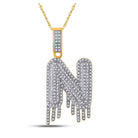 10kt Yellow Gold Men's Round Diamond N Dripping Letter Charm Pendant 3/4 Cttw - Splendid Jewellery