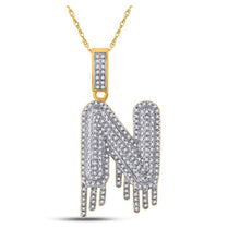 Load image into Gallery viewer, 10kt Yellow Gold Men's Round Diamond N Dripping Letter Charm Pendant 3/4 Cttw - Splendid Jewellery