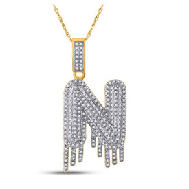 10kt Yellow Gold Men's Round Diamond N Dripping Letter Charm Pendant 3/4 Cttw - Splendid Jewellery