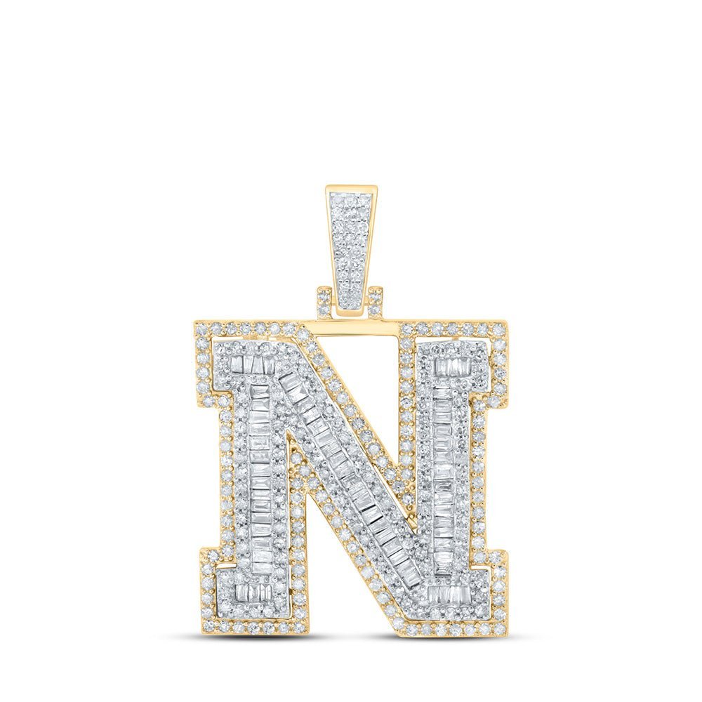 10kt Yellow Gold Men's Round Diamond N Initial Letter Charm Pendant - 1 - 3/8 Cttw - Splendid Jewellery