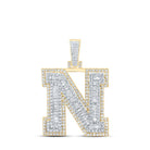 10kt Yellow Gold Men's Round Diamond N Initial Letter Charm Pendant - 1 - 3/8 Cttw - Splendid Jewellery