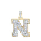10kt Yellow Gold Men's Round Diamond N Initial Letter Charm Pendant - 1 - 3/8 Cttw - Splendid Jewellery