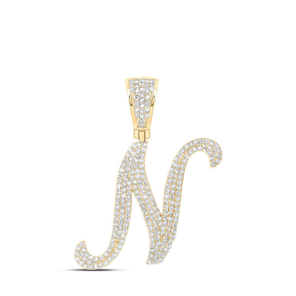 10kt Yellow Gold Men's Round Diamond N Initial Letter Charm Pendant - 1 Cttw - Splendid Jewellery
