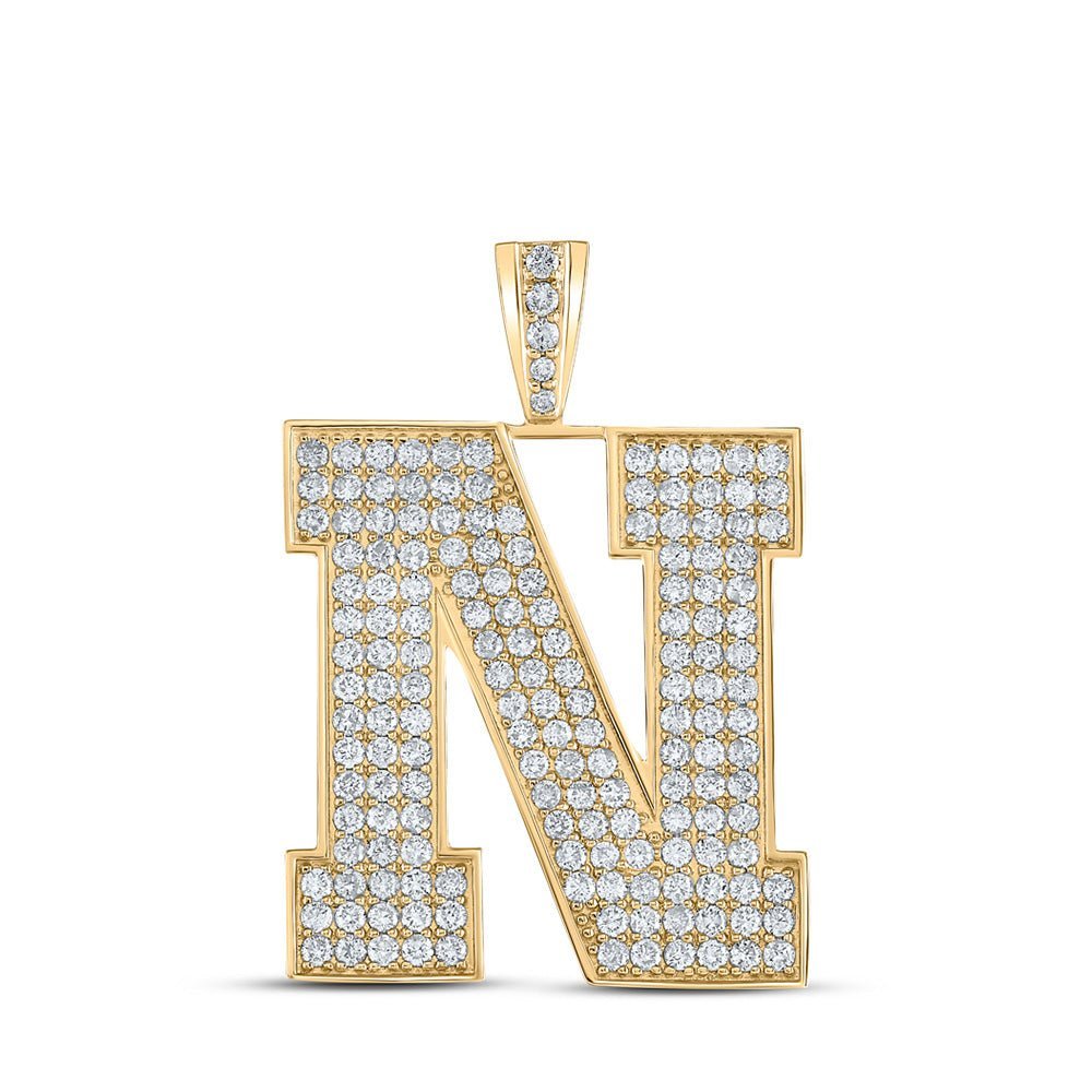 10kt Yellow Gold Men's Round Diamond N Initial Letter Charm Pendant - 2 - 7/8 Cttw | Splendid Jewellery - Splendid Jewellery