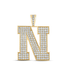 Load image into Gallery viewer, 10kt Yellow Gold Men's Round Diamond N Initial Letter Charm Pendant - 2 - 7/8 Cttw | Splendid Jewellery - Splendid Jewellery