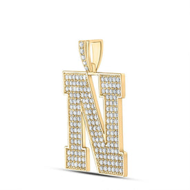 10kt Yellow Gold Men's Round Diamond N Initial Letter Charm Pendant - 2 - 7/8 Cttw | Splendid Jewellery - Splendid Jewellery