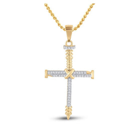 10kt Yellow Gold Men's Round Diamond Nail Cross Charm Pendant 1/5 Cttw - A Captivating Symbol of Faith and Style - Splendid Jewellery