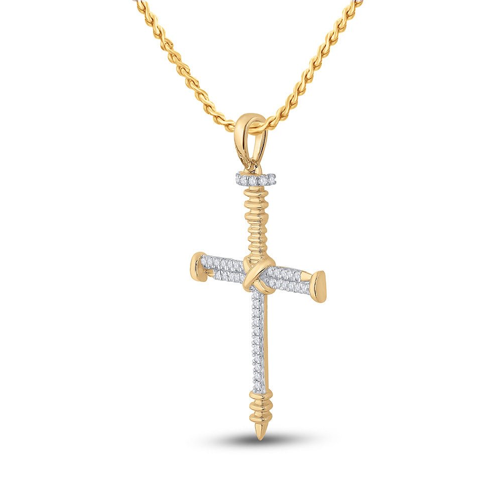 10kt Yellow Gold Men's Round Diamond Nail Cross Charm Pendant 1/5 Cttw - A Captivating Symbol of Faith and Style - Splendid Jewellery