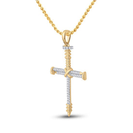 10kt Yellow Gold Men's Round Diamond Nail Cross Charm Pendant 1/5 Cttw - A Captivating Symbol of Faith and Style - Splendid Jewellery