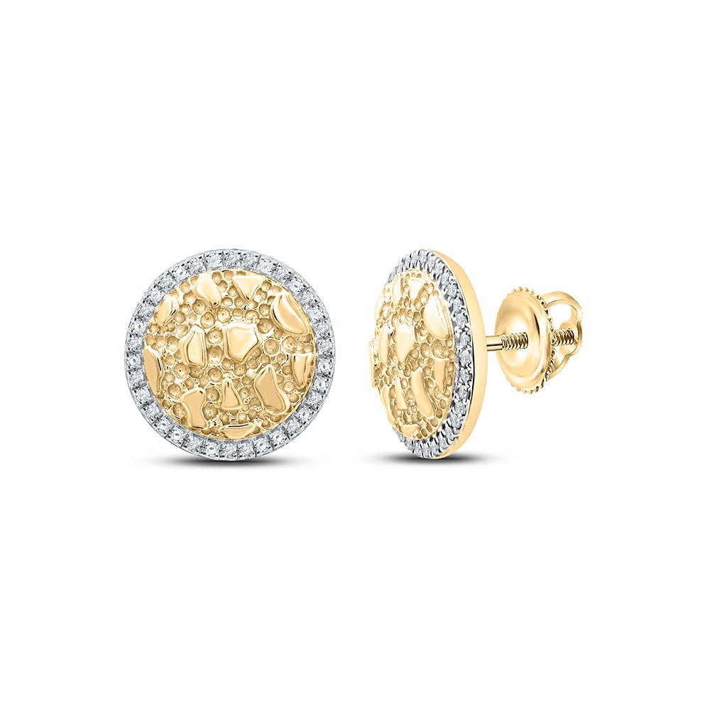 10kt Yellow Gold Men's Round Diamond Nugget Circle Earrings 1/6 Cttw | Dazzling Golden Circles with Sparkling Diamonds - Splendid Jewellery