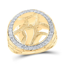 Load image into Gallery viewer, 10kt Yellow Gold Men's Round Diamond Nugget Circle Ring 3/4 Cttw - A Radiant Statement of Masculine Elegance - Splendid Jewellery