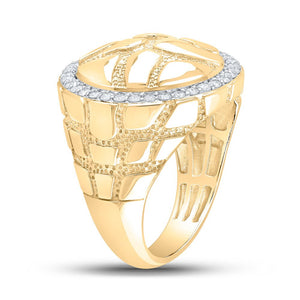 10kt Yellow Gold Men's Round Diamond Nugget Circle Ring 3/4 Cttw - A Radiant Statement of Masculine Elegance - Splendid Jewellery