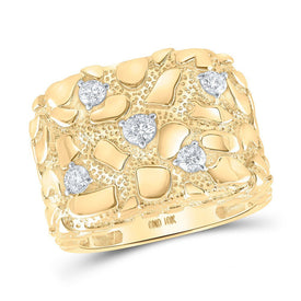 10kt Yellow Gold Men's Round Diamond Nugget Ring 5/8 Cttw - A Dazzling Statement of Masculine Elegance - Splendid Jewellery