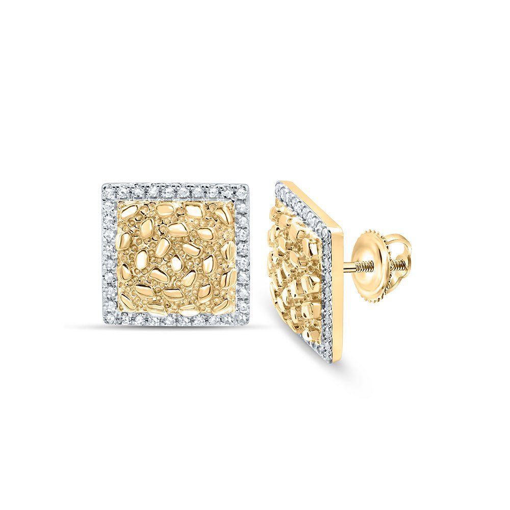 10kt Yellow Gold Men's Round Diamond Nugget Square Earrings 1/3 Cttw - Dazzling Masculine Brilliance - Splendid Jewellery