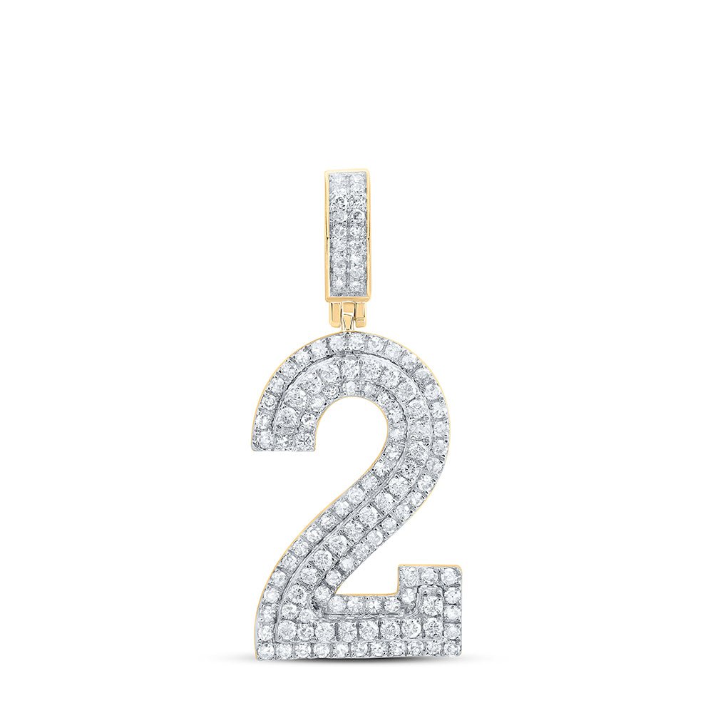 10kt Yellow Gold Men's Round Diamond Number 2 Charm Pendant - Captivating Statement Piece with 1 - 1/2 Cttw of Diamonds - Splendid Jewellery