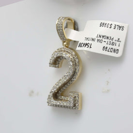 10kt Yellow Gold Men's Round Diamond Number 2 Charm Pendant - Captivating Statement Piece with 1 - 1/2 Cttw of Diamonds - Splendid Jewellery
