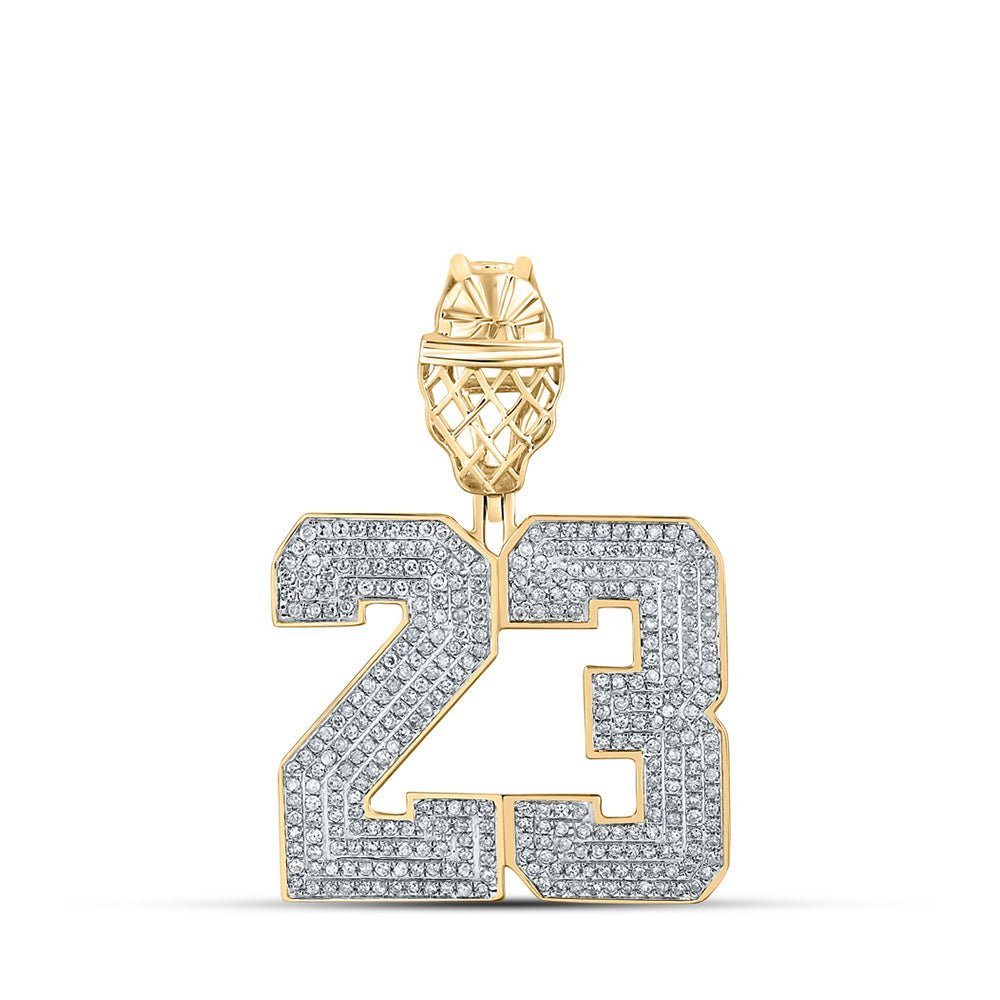 10kt Yellow Gold Men's Round Diamond Number 23 Hoop Charm Pendant - Splendid Jewellery