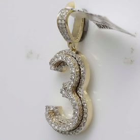 10kt Yellow Gold Men's Round Diamond Number 3 Charm Pendant - 1-1/3 Cttw | Splendid Jewellery product Side View from Splendid Jewellery
