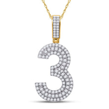 Load image into Gallery viewer, 10kt Yellow Gold Men's Round Diamond Number 3 Charm Pendant - 1 - 1/3 Cttw | Splendid Jewellery - Splendid Jewellery