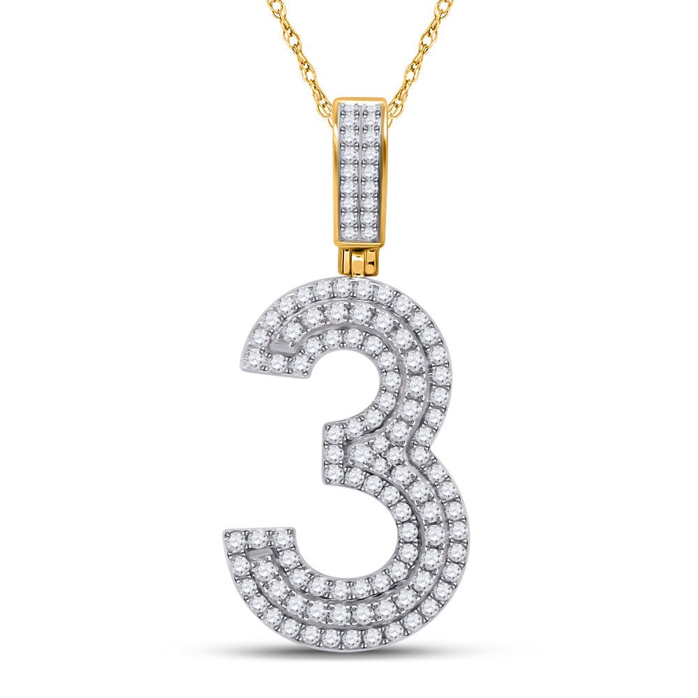 10kt Yellow Gold Men's Round Diamond Number 3 Charm Pendant - 1 - 1/3 Cttw | Splendid Jewellery - Splendid Jewellery