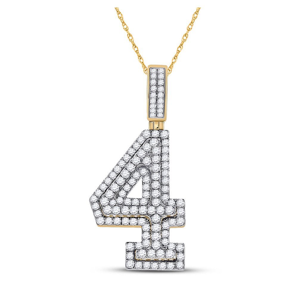 10kt Yellow Gold Men's Round Diamond Number 4 Charm Pendant - 1 - 3/8 Cttw - Splendid Jewellery - Splendid Jewellery
