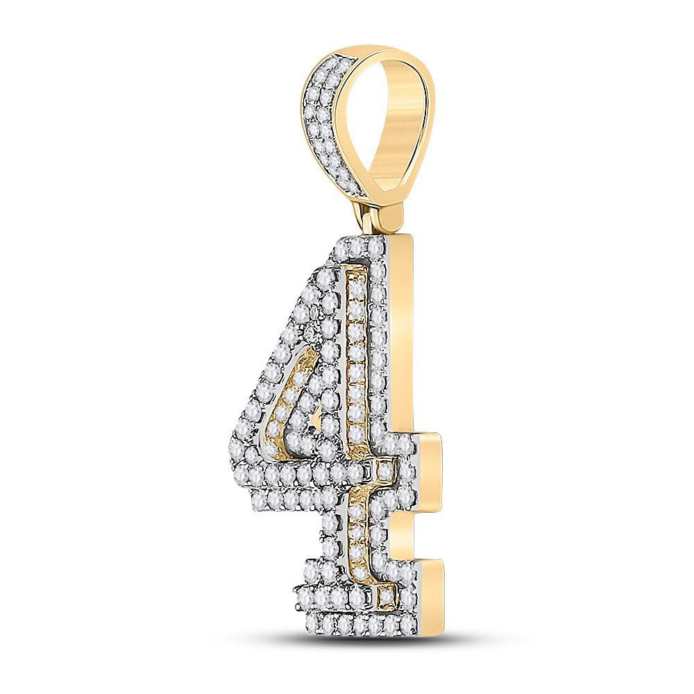 10kt Yellow Gold Men's Round Diamond Number 4 Charm Pendant - 1 - 3/8 Cttw - Splendid Jewellery - Splendid Jewellery