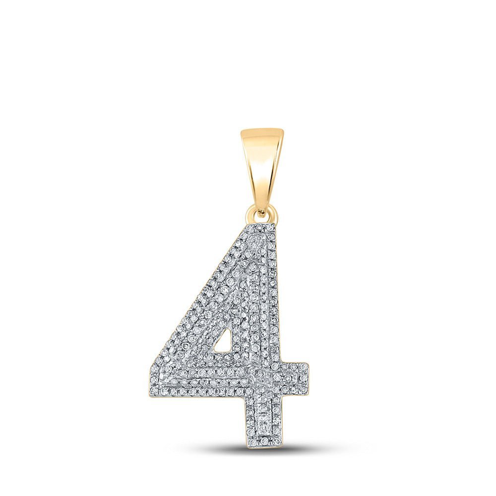 10kt Yellow Gold Men's Round Diamond Number 4 Charm Pendant - 1/2 Cttw | Splendid Jewellery - Splendid Jewellery