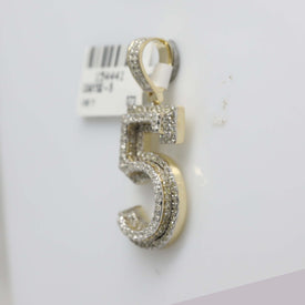10kt Yellow Gold Men's Round Diamond Number 5 Charm Pendant - 1-5/8 Cttw | Splendid Jewellery product Side View from Splendid Jewellery